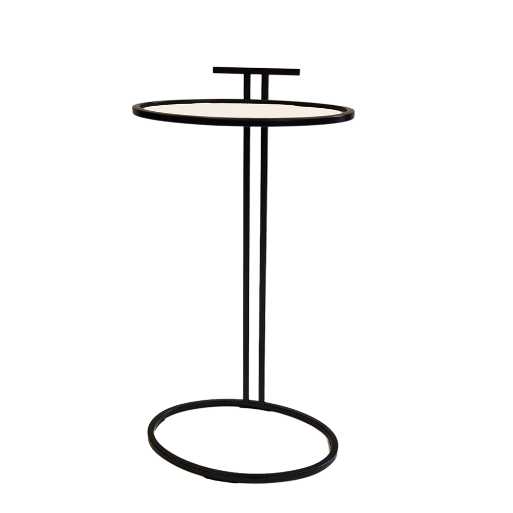 cocktail table oval pumice leather side 3