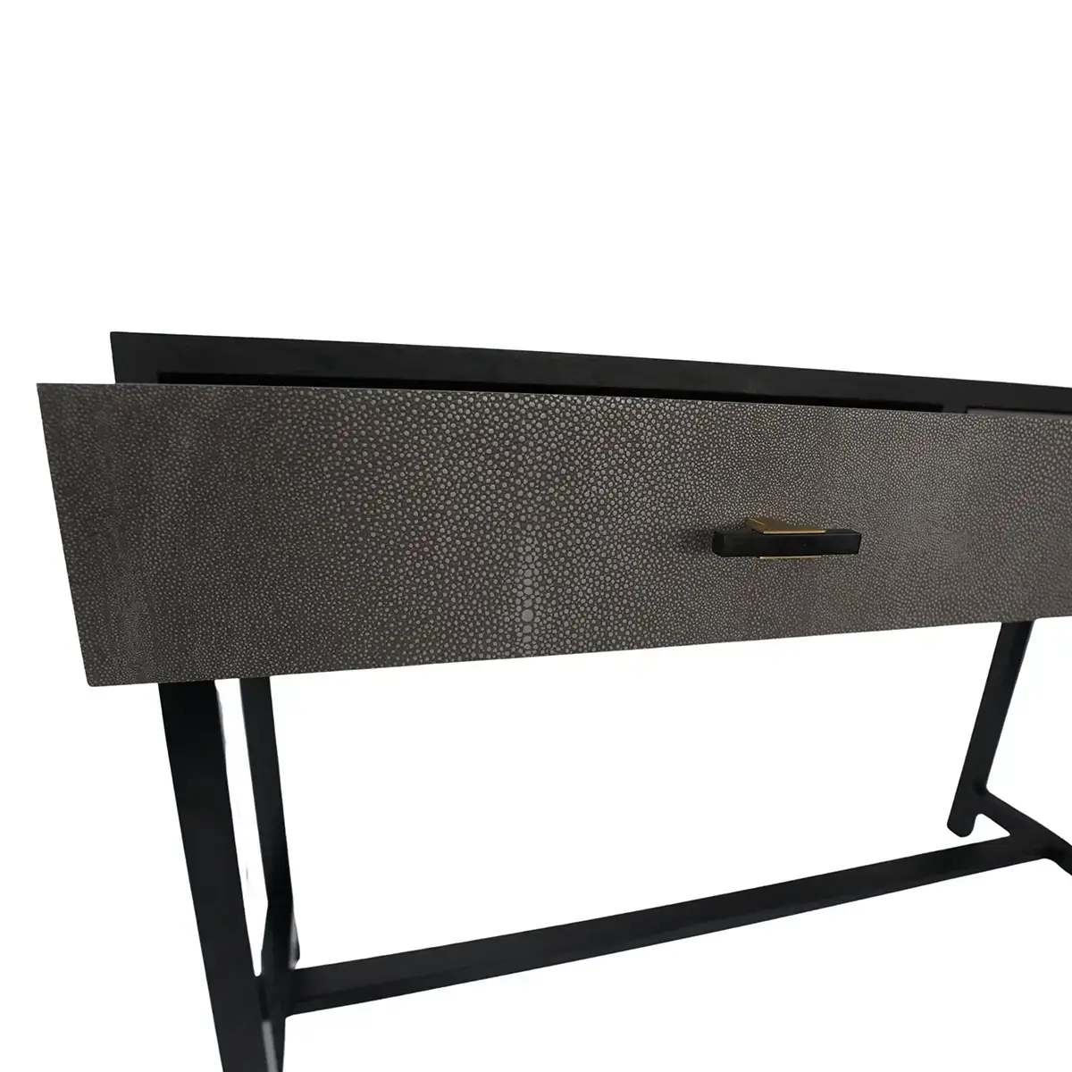closeup bertie console 2 drawer grey shagreen leather 2023