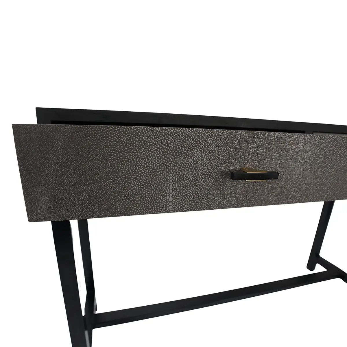 closeup bertie console 2 drawer grey shagreen leather