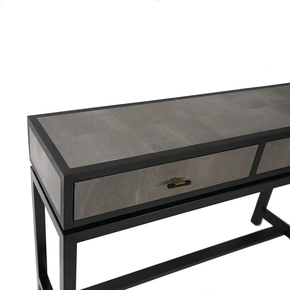 side view bertie console 2 drawer grey shagreen leather 2023