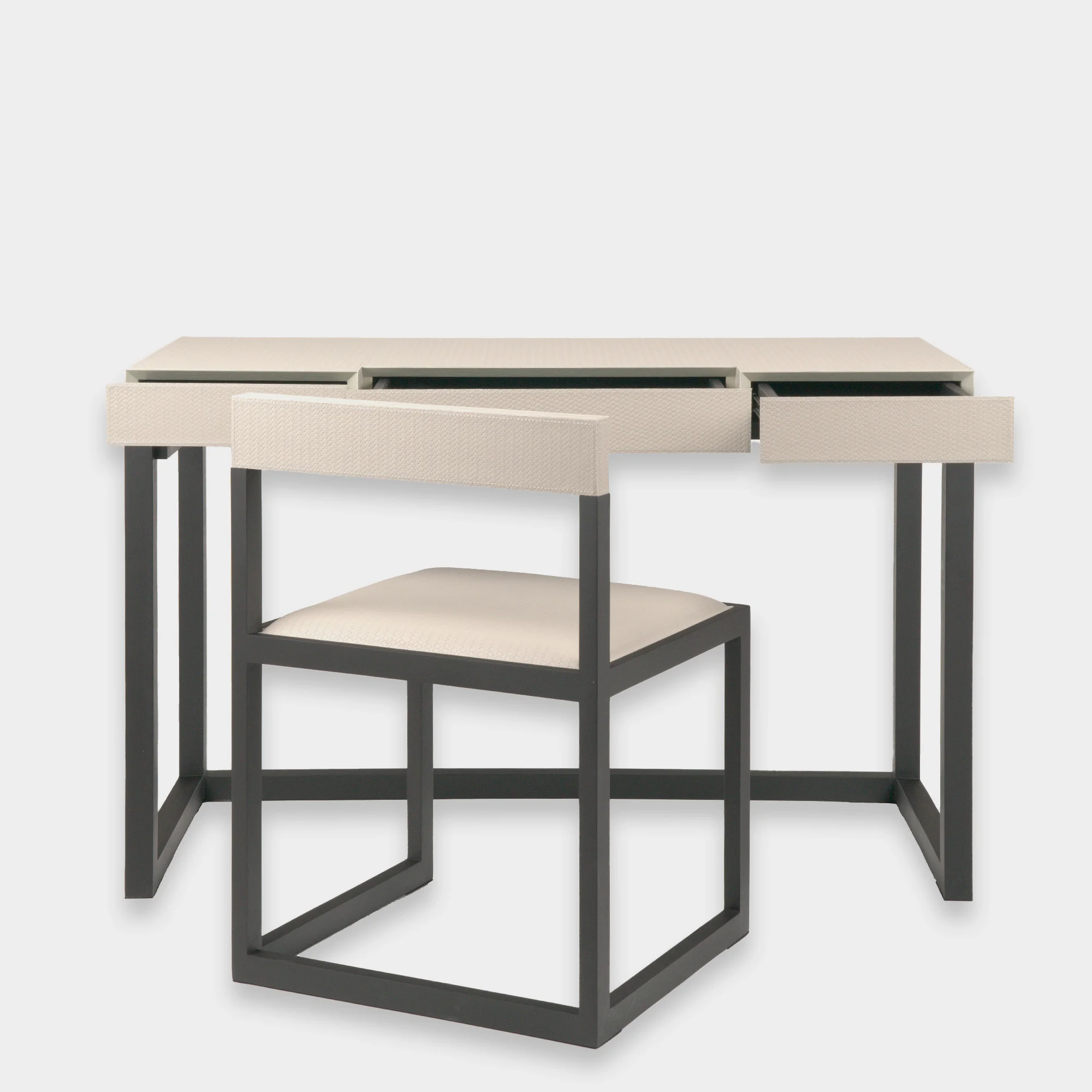 Compact Desk and Chair Woven Pumice Leather 4