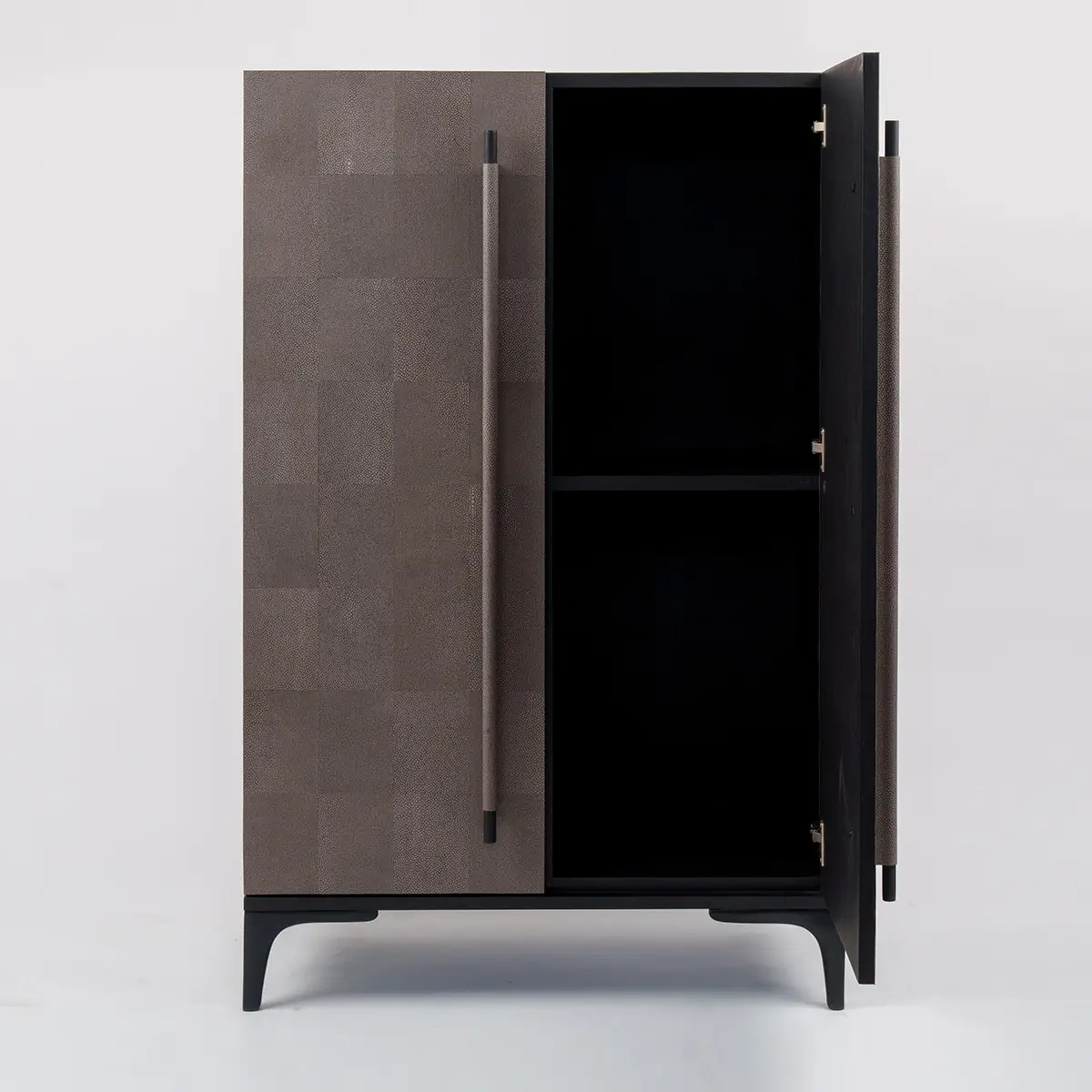open door luxe armoire grey shagreen leather