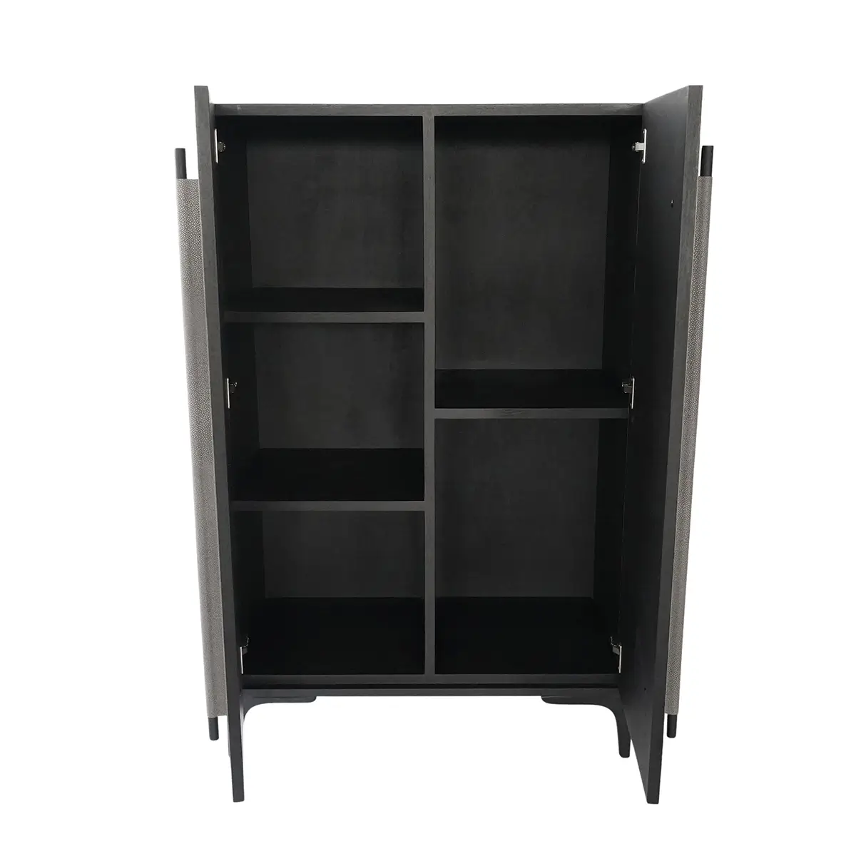 open doors luxe armoire grey shagreen leather