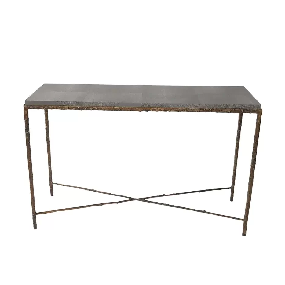 arun console bronze dorato grey shagreen leather
