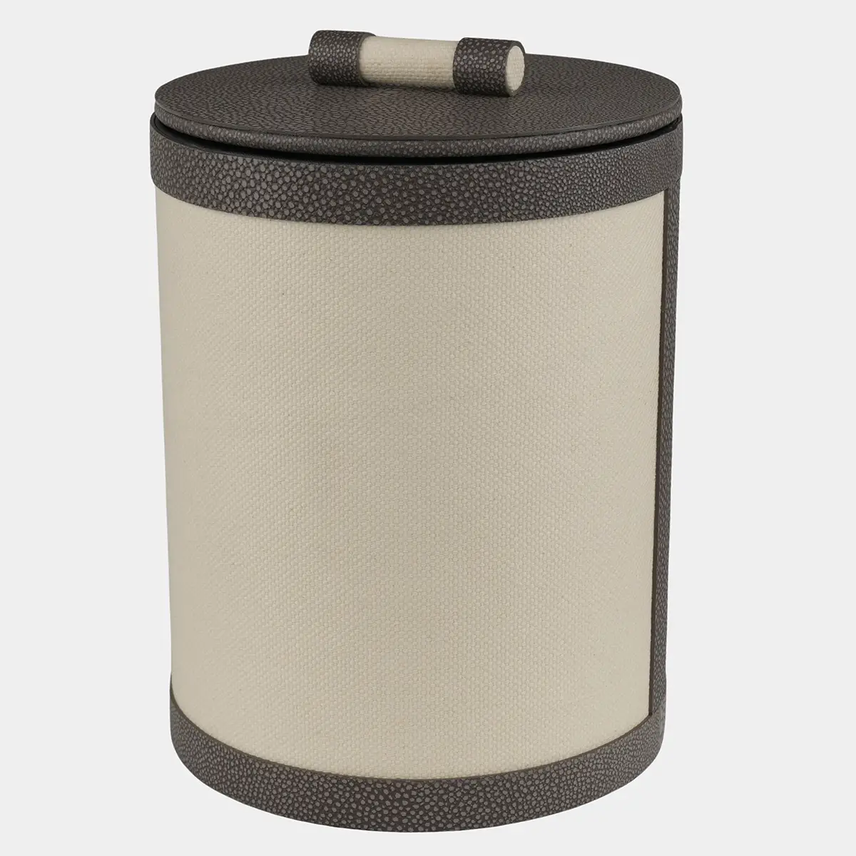 round linen box grey shagreen leather high