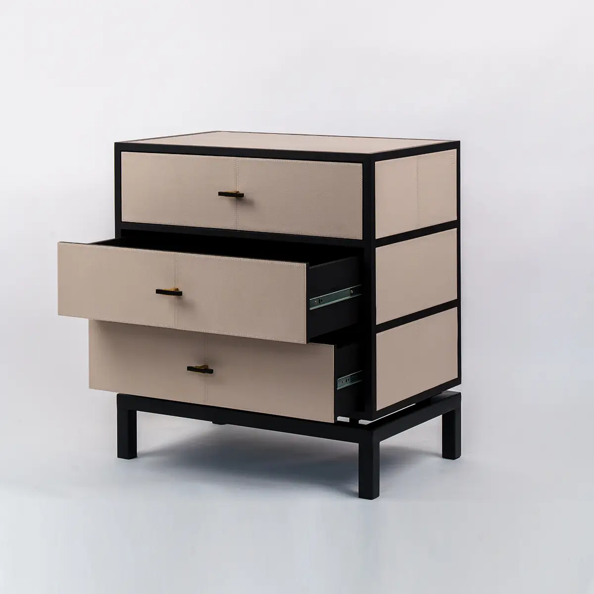 open drawers bertie 3 drawer chest pumice leather new 2023